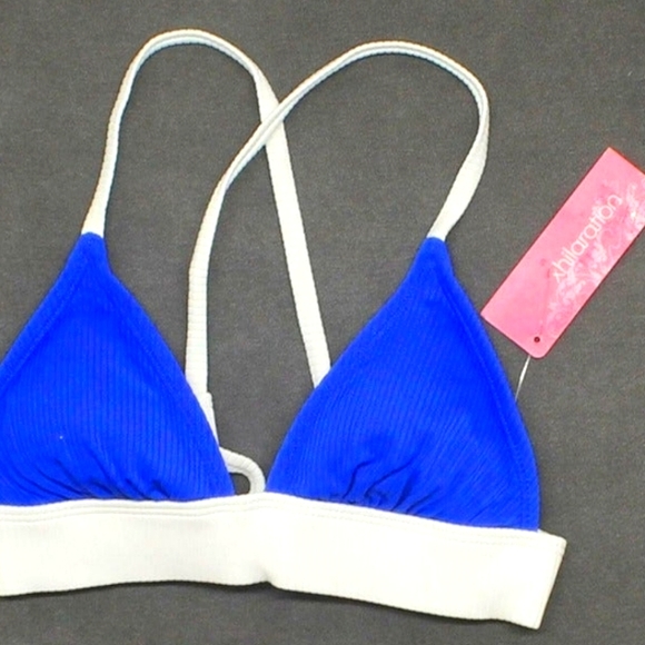 NWT Xhilaration Women's Ribbed Colorblock Triangle Bikini Top Cobalt Blue white - Picture 3 of 3